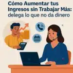 Ilustración de una secretaria virtual atendiendo llamadas mientras un autónomo trabaja sin interrupciones