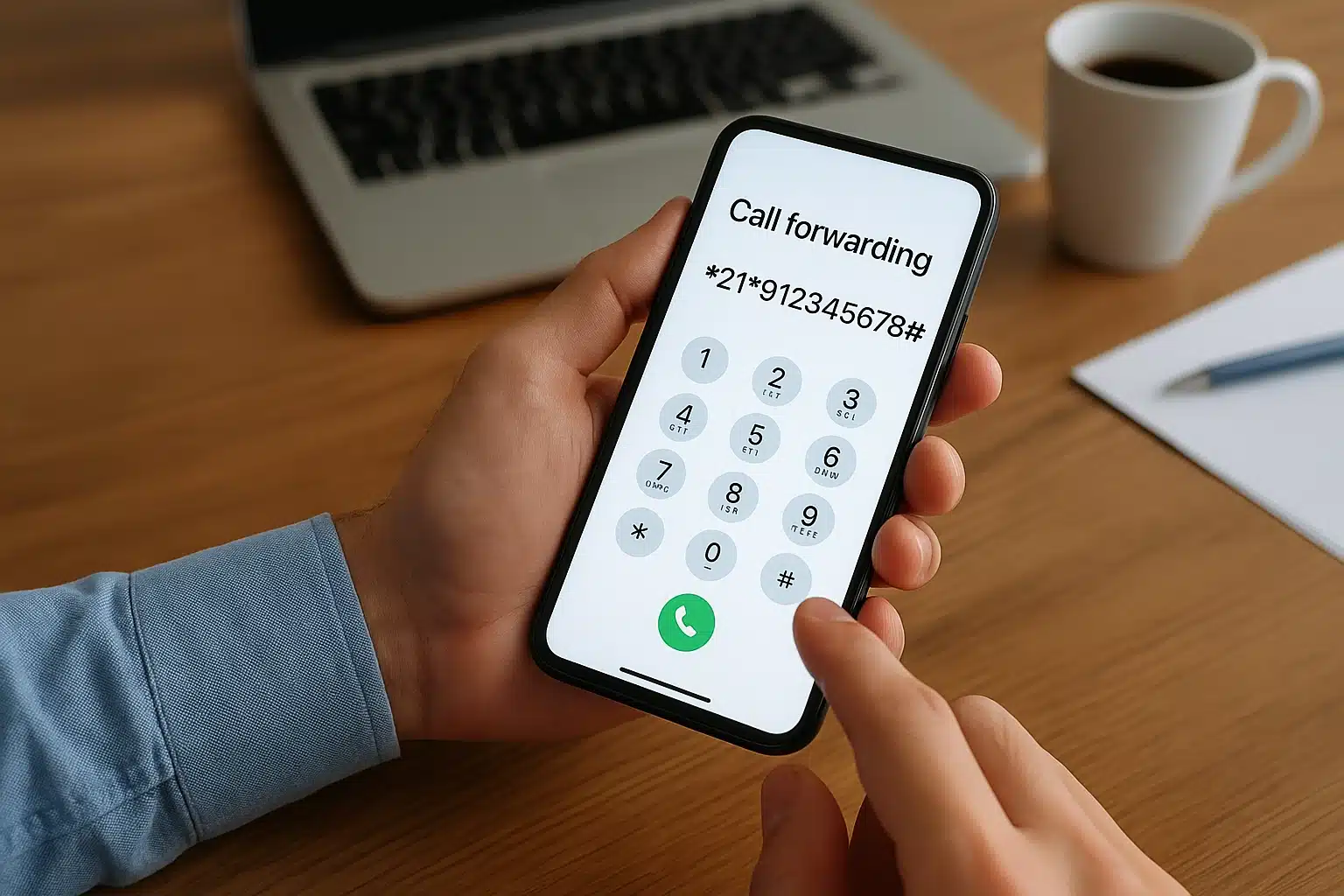 Persona configurando en su móvil el desvío de llamadas al número de SecreOnline